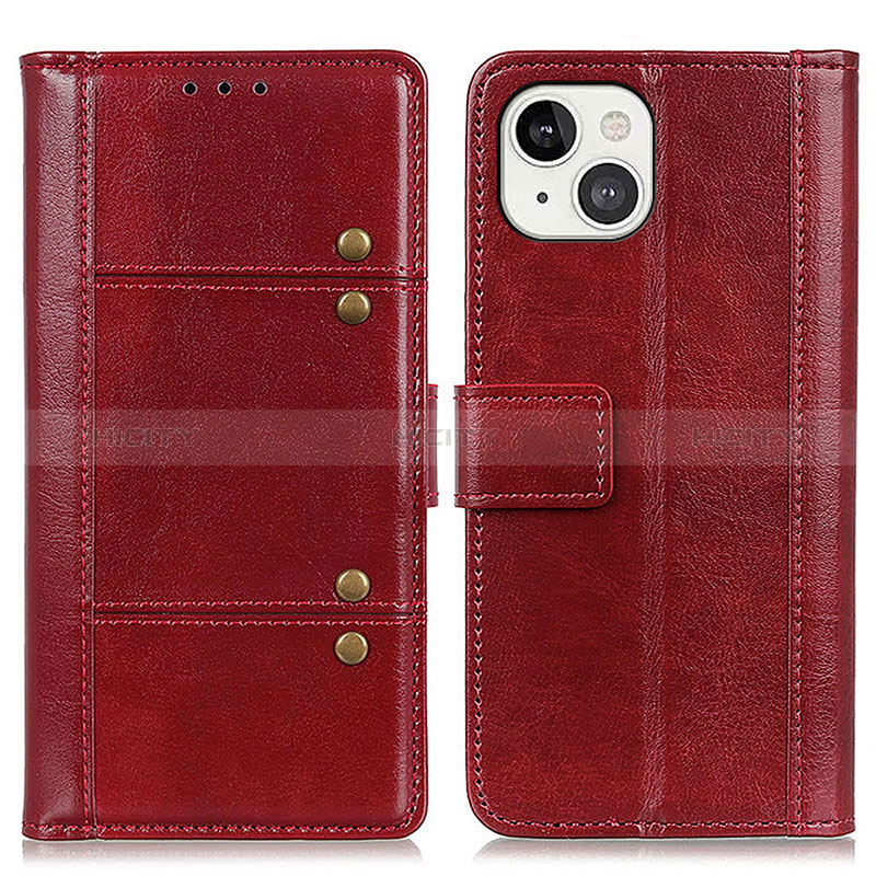 Custodia Portafoglio In Pelle Cover con Supporto T10 per Apple iPhone 15 Rosso