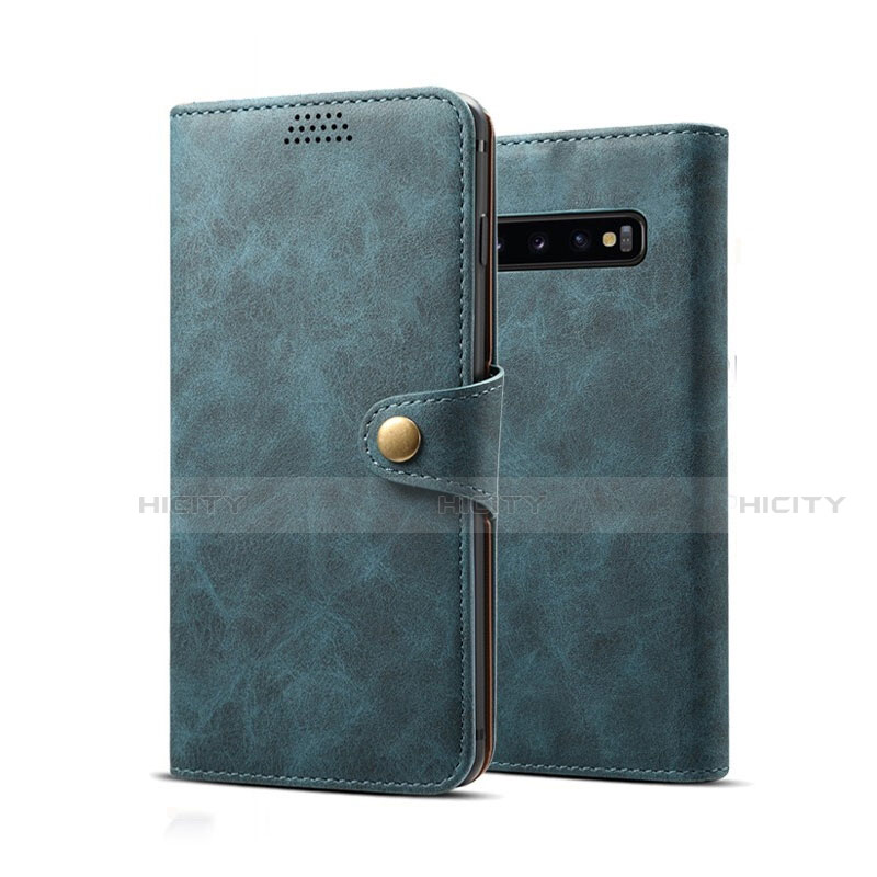 Custodia Portafoglio In Pelle Cover con Supporto T10 per Samsung Galaxy S10 Blu