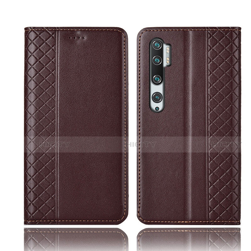 Custodia Portafoglio In Pelle Cover con Supporto T10 per Xiaomi Mi Note 10 Marrone