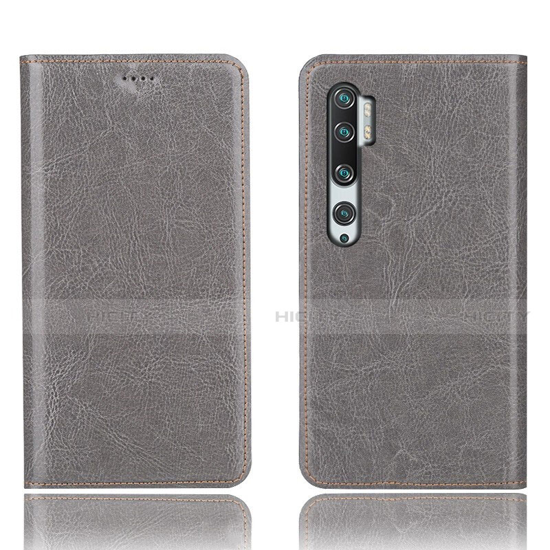 Custodia Portafoglio In Pelle Cover con Supporto T12 per Xiaomi Mi Note 10 Grigio