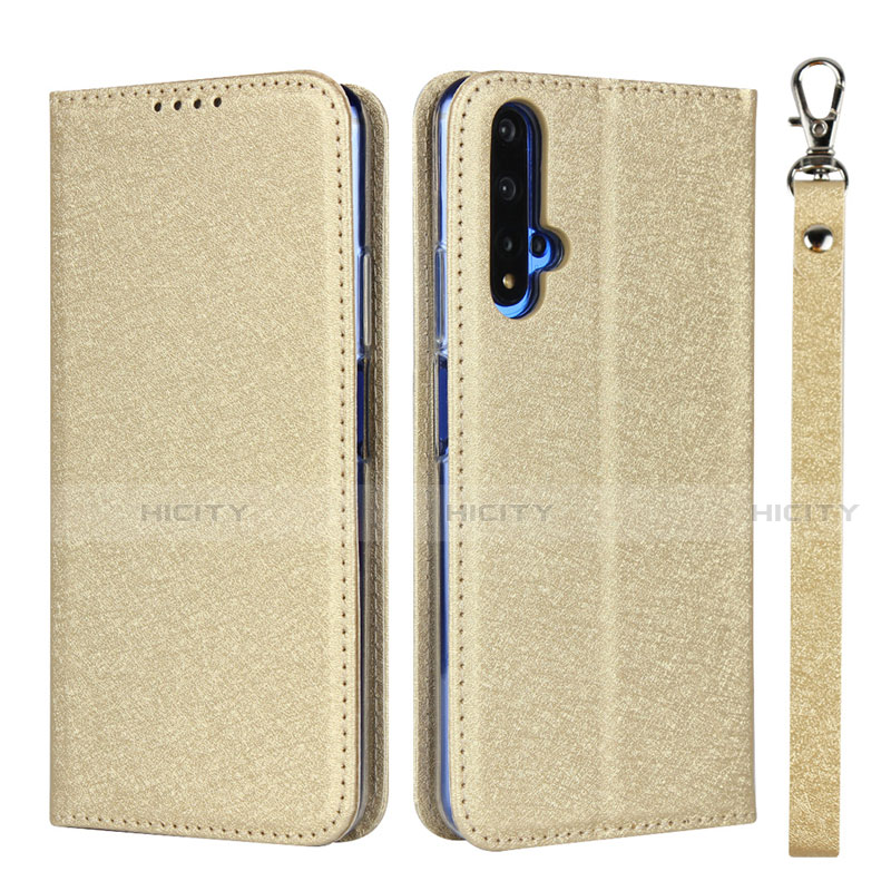 Custodia Portafoglio In Pelle Cover con Supporto T14 per Huawei Honor 20 Oro