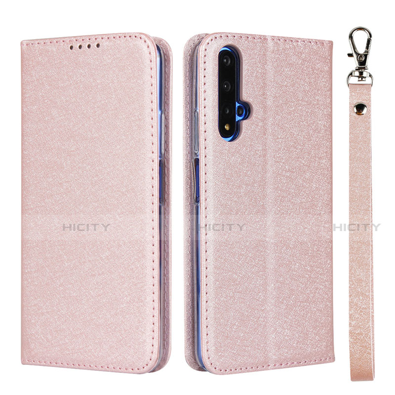 Custodia Portafoglio In Pelle Cover con Supporto T14 per Huawei Honor 20S Oro Rosa