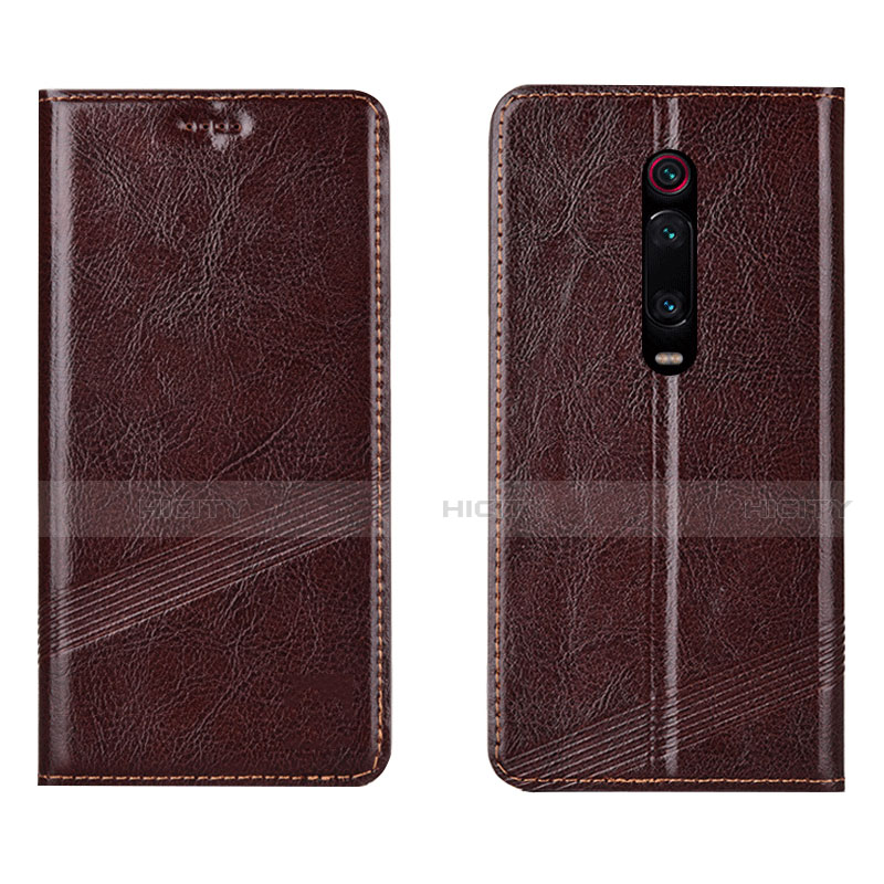 Custodia Portafoglio In Pelle Cover con Supporto T14 per Xiaomi Mi 9T Marrone