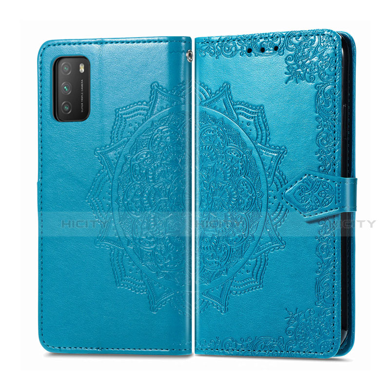 Custodia Portafoglio In Pelle Cover con Supporto T14 per Xiaomi Poco M3 Cielo Blu