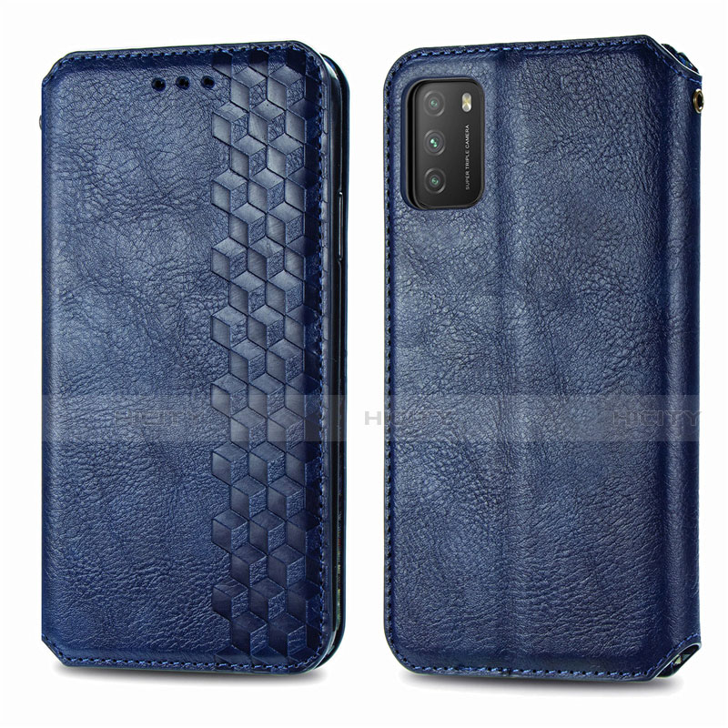 Custodia Portafoglio In Pelle Cover con Supporto T16 per Xiaomi Poco M3 Blu