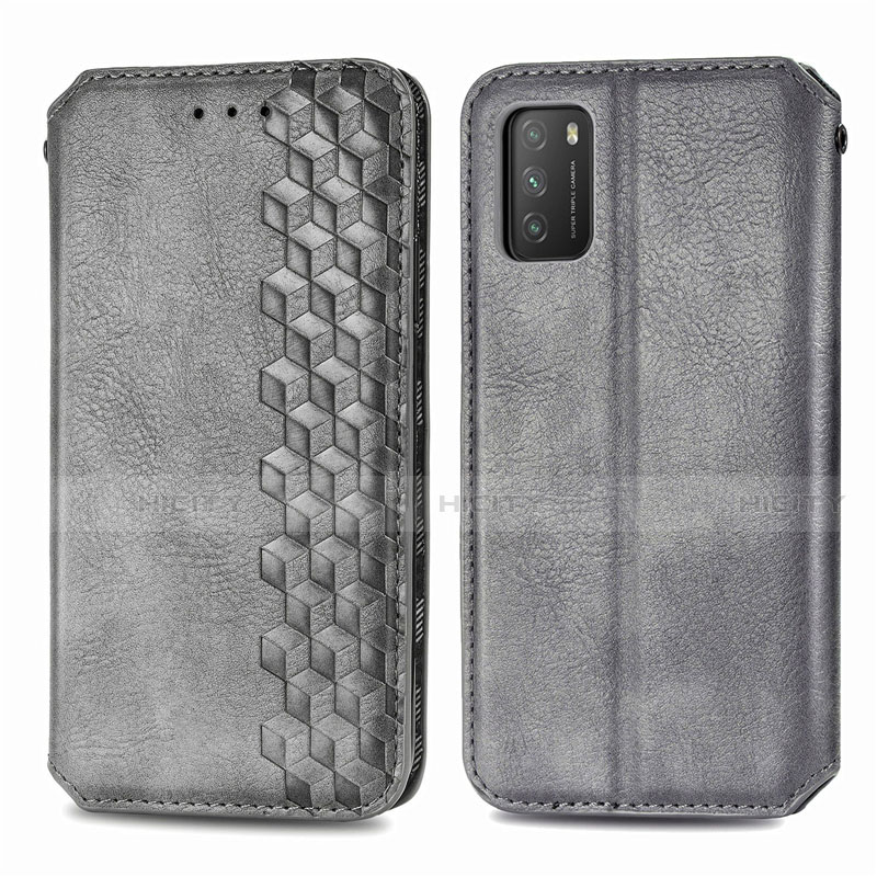 Custodia Portafoglio In Pelle Cover con Supporto T16 per Xiaomi Poco M3 Grigio