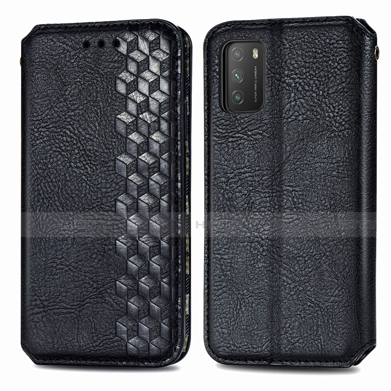 Custodia Portafoglio In Pelle Cover con Supporto T16 per Xiaomi Poco M3 Nero