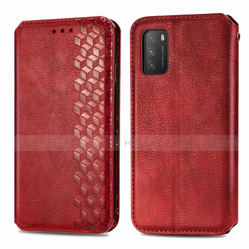 Custodia Portafoglio In Pelle Cover con Supporto T16 per Xiaomi Poco M3 Rosso