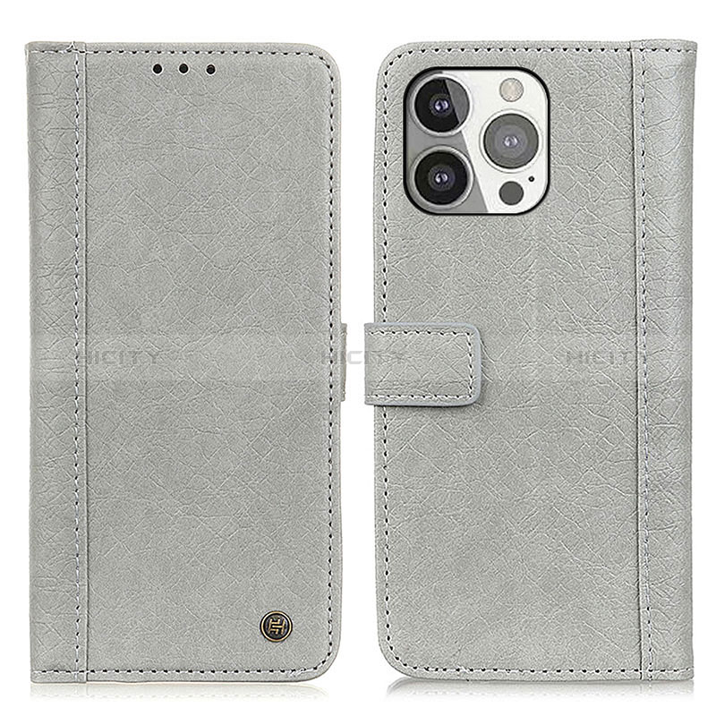 Custodia Portafoglio In Pelle Cover con Supporto T18 per Apple iPhone 14 Pro Grigio