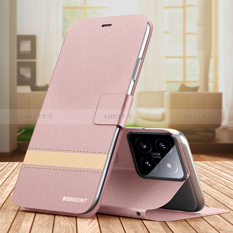 Custodia Portafoglio In Pelle Cover con Supporto TB1 per Xiaomi Mi 14 5G Oro Rosa