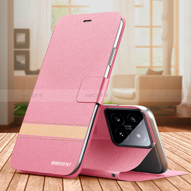 Custodia Portafoglio In Pelle Cover con Supporto TB1 per Xiaomi Mi 14 5G Rosa Caldo