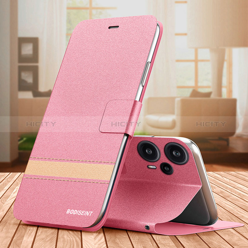 Custodia Portafoglio In Pelle Cover con Supporto TB1 per Xiaomi Poco F5 5G Rosa Caldo