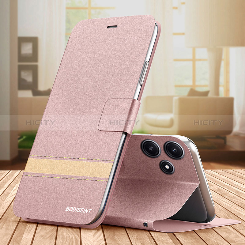 Custodia Portafoglio In Pelle Cover con Supporto TB1 per Xiaomi Poco M6 Pro 5G Oro Rosa