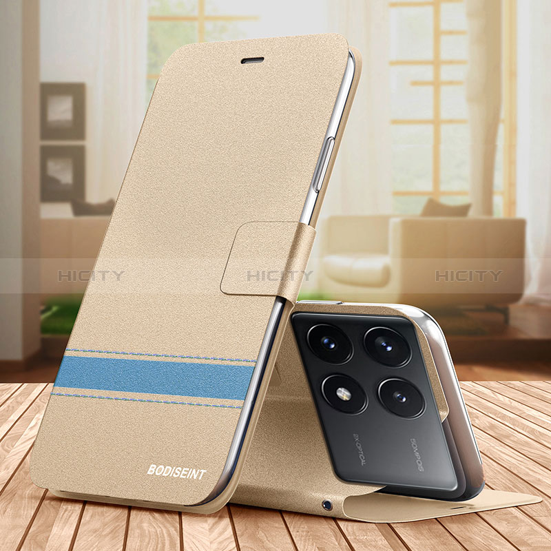 Custodia Portafoglio In Pelle Cover con Supporto TB1 per Xiaomi Redmi K70 5G Oro