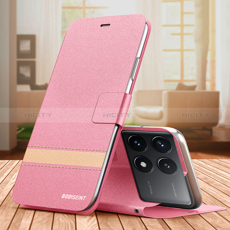 Custodia Portafoglio In Pelle Cover con Supporto TB1 per Xiaomi Redmi K70 5G Rosa Caldo