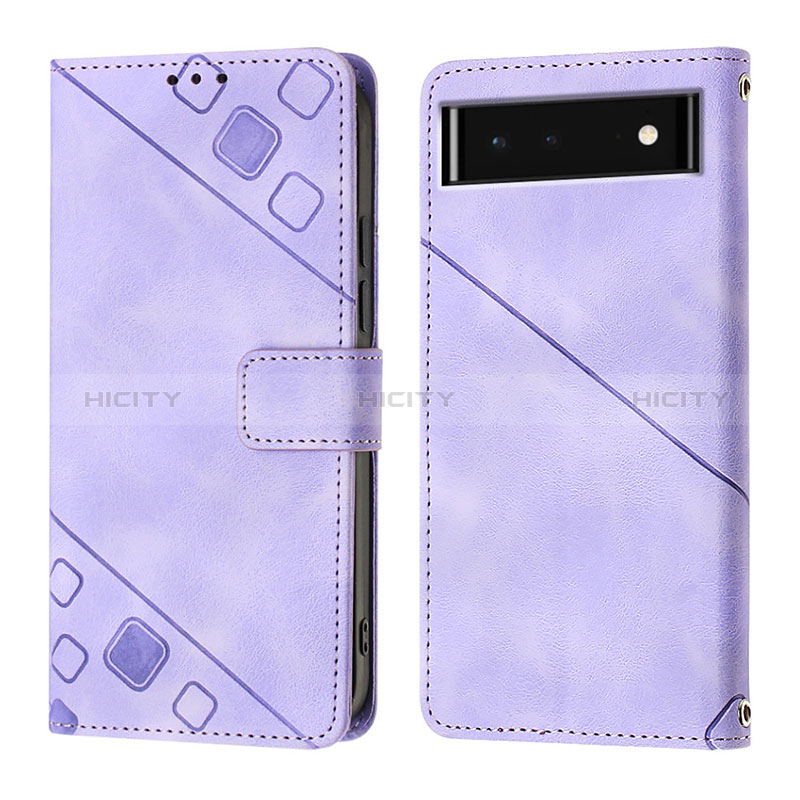 Custodia Portafoglio In Pelle Cover con Supporto Y01B per Google Pixel 6 5G Viola