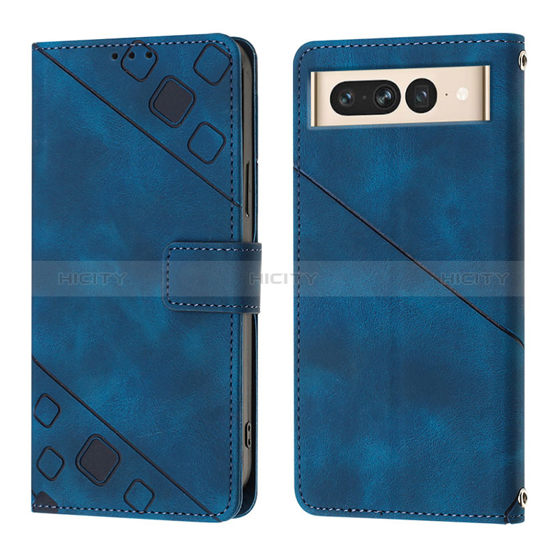 Custodia Portafoglio In Pelle Cover con Supporto Y01B per Google Pixel 7 Pro 5G Blu