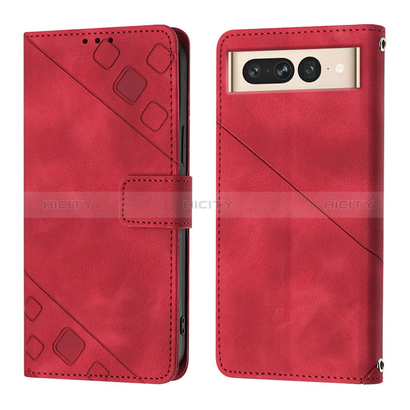 Custodia Portafoglio In Pelle Cover con Supporto Y01B per Google Pixel 7 Pro 5G Rosso