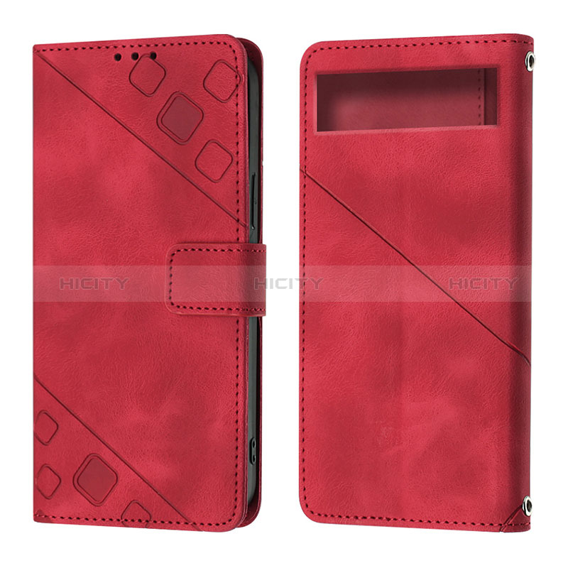 Custodia Portafoglio In Pelle Cover con Supporto Y01B per Google Pixel 7a 5G Rosso