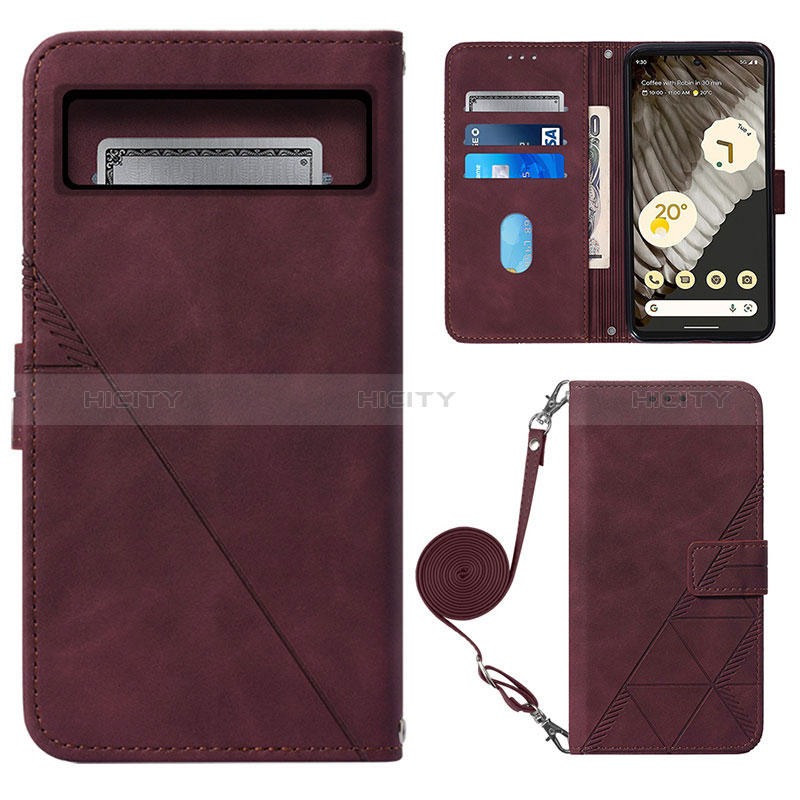 Custodia Portafoglio In Pelle Cover con Supporto Y01B per Google Pixel 8 Pro 5G Rosso Rosa