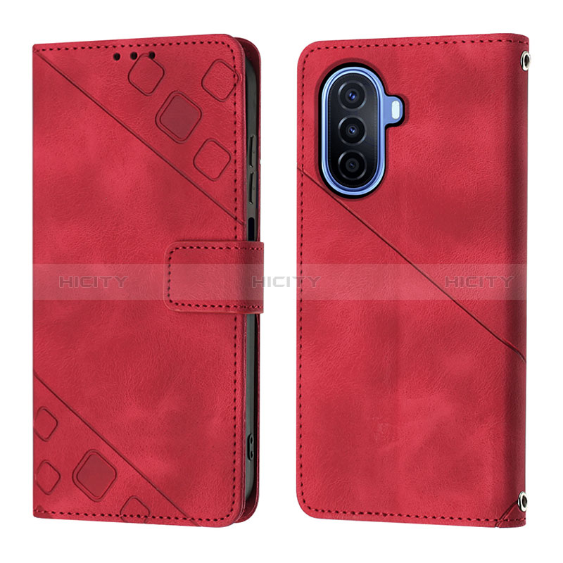 Custodia Portafoglio In Pelle Cover con Supporto Y01B per Huawei Enjoy 50 Rosso