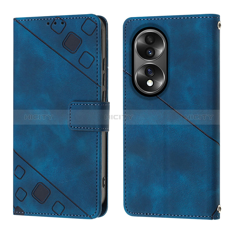 Custodia Portafoglio In Pelle Cover con Supporto Y01B per Huawei Honor 70 5G Blu