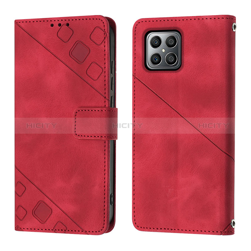 Custodia Portafoglio In Pelle Cover con Supporto Y01B per Huawei Honor X8 4G Rosso