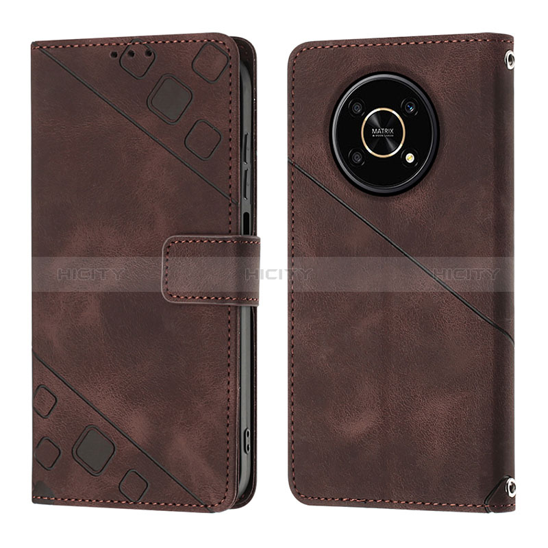 Custodia Portafoglio In Pelle Cover con Supporto Y01B per Huawei Honor X9 5G Marrone