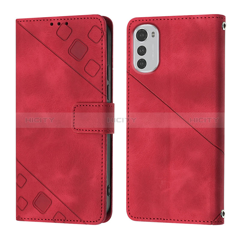 Custodia Portafoglio In Pelle Cover con Supporto Y01B per Motorola Moto E32 Rosso