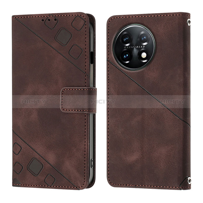 Custodia Portafoglio In Pelle Cover con Supporto Y01B per OnePlus 11 5G Marrone