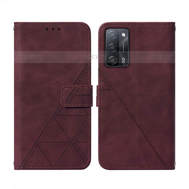 Custodia Portafoglio In Pelle Cover con Supporto Y01B per Oppo A53s 5G Rosso Rosa