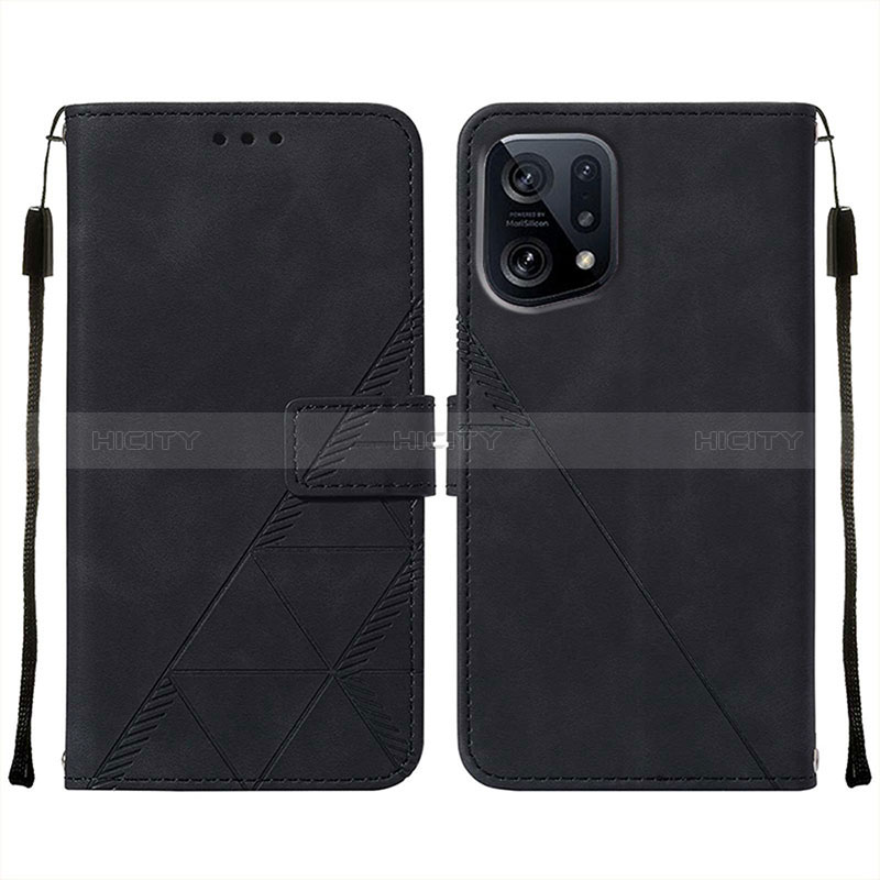 Custodia Portafoglio In Pelle Cover con Supporto Y01B per Oppo Find X5 5G Nero