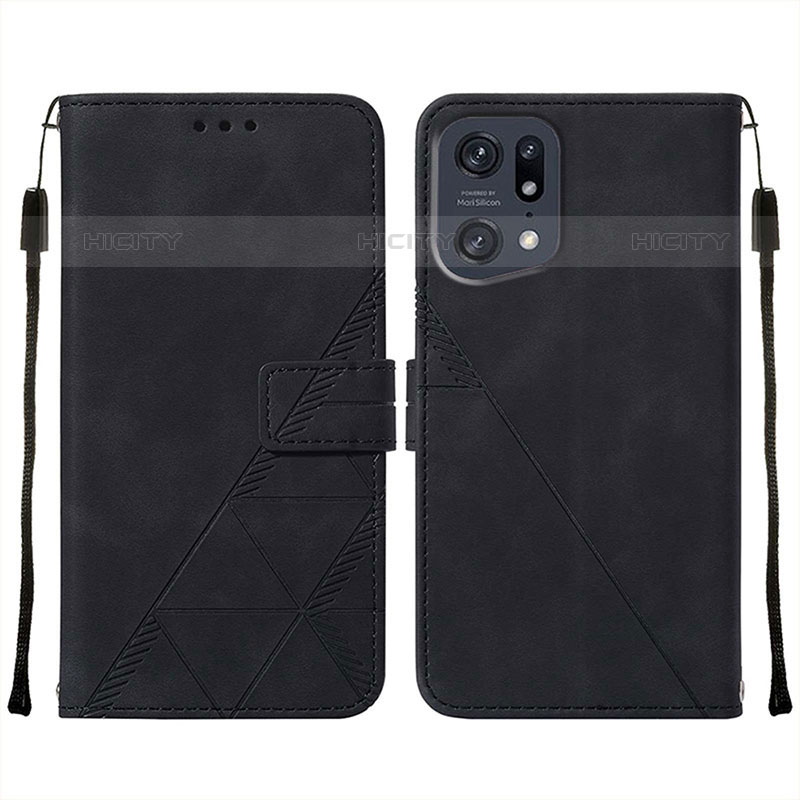 Custodia Portafoglio In Pelle Cover con Supporto Y01B per Oppo Find X5 Pro 5G Nero