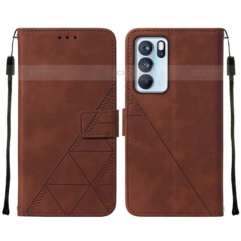 Custodia Portafoglio In Pelle Cover con Supporto Y01B per Oppo Reno6 Pro 5G India Marrone