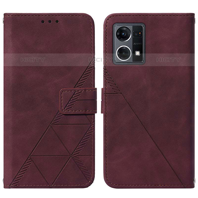 Custodia Portafoglio In Pelle Cover con Supporto Y01B per Oppo Reno7 4G Rosso Rosa