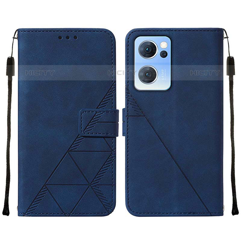 Custodia Portafoglio In Pelle Cover con Supporto Y01B per Oppo Reno7 5G Blu