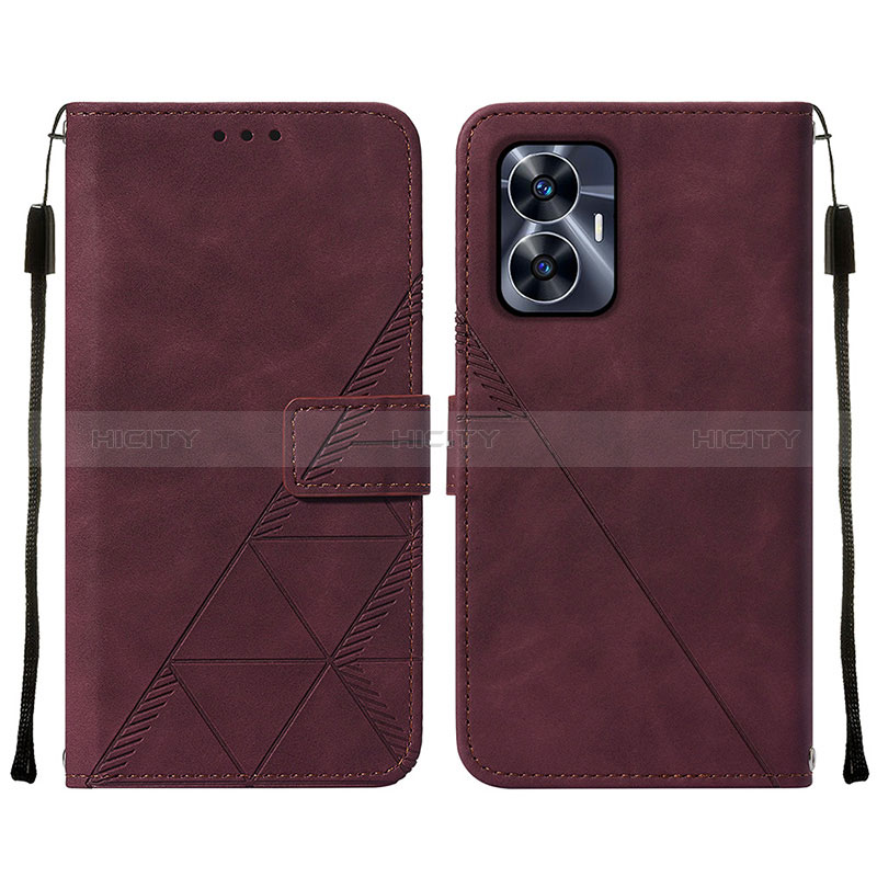 Custodia Portafoglio In Pelle Cover con Supporto Y01B per Realme C55 Rosso