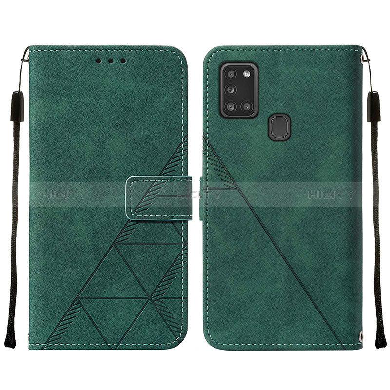 Custodia Portafoglio In Pelle Cover con Supporto Y01B per Samsung Galaxy A21s Verde