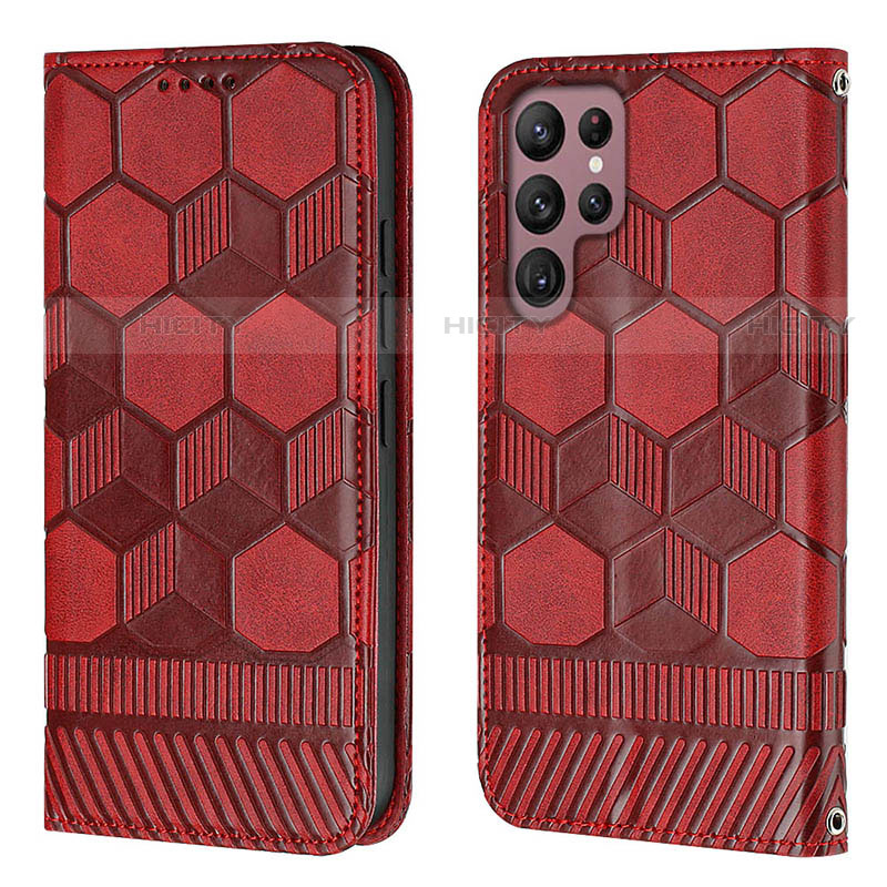 Custodia Portafoglio In Pelle Cover con Supporto Y01B per Samsung Galaxy S22 Ultra 5G Rosso