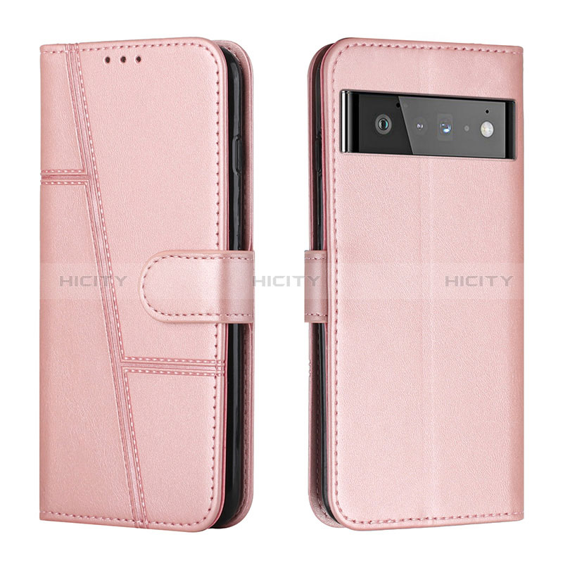 Custodia Portafoglio In Pelle Cover con Supporto Y01X per Google Pixel 6 Pro 5G Oro Rosa