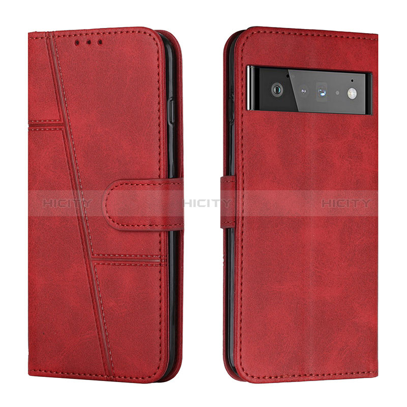 Custodia Portafoglio In Pelle Cover con Supporto Y01X per Google Pixel 6 Pro 5G Rosso