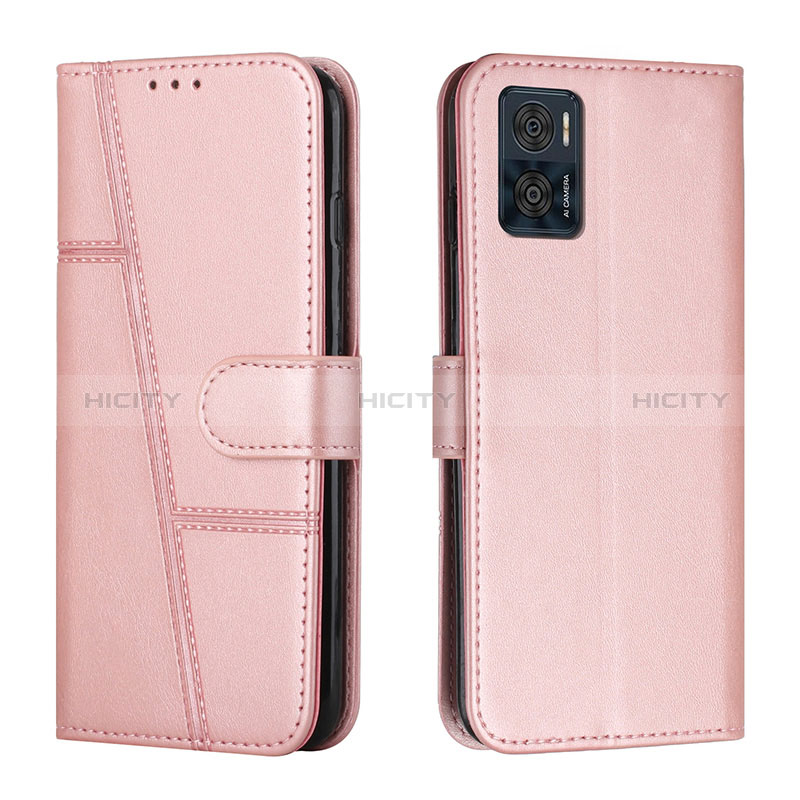 Custodia Portafoglio In Pelle Cover con Supporto Y01X per Motorola Moto E22 Oro Rosa