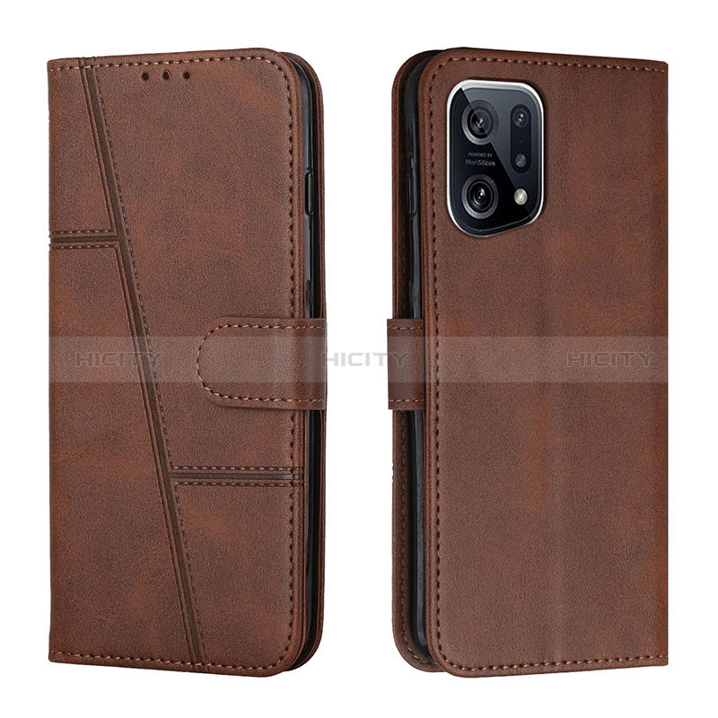 Custodia Portafoglio In Pelle Cover con Supporto Y01X per Oppo Find X5 5G Marrone