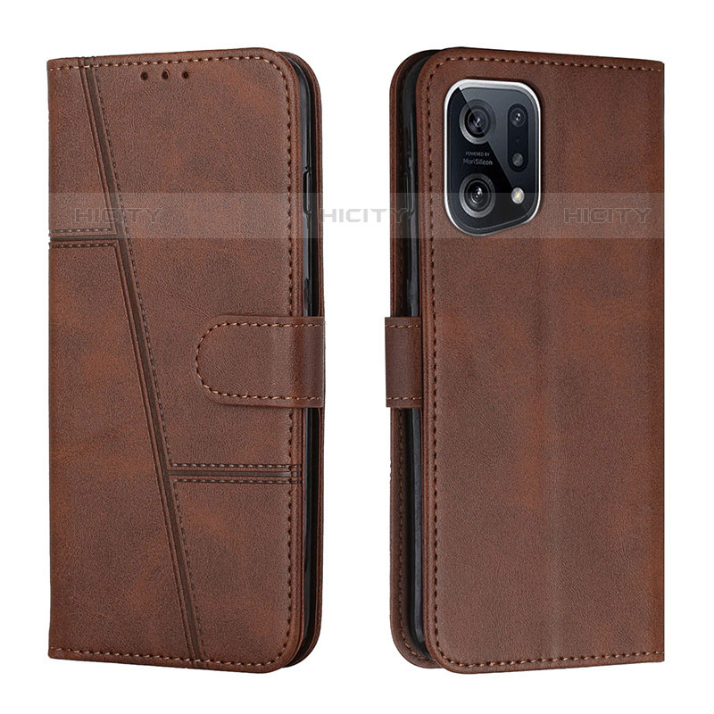 Custodia Portafoglio In Pelle Cover con Supporto Y01X per Oppo Find X5 Pro 5G Marrone