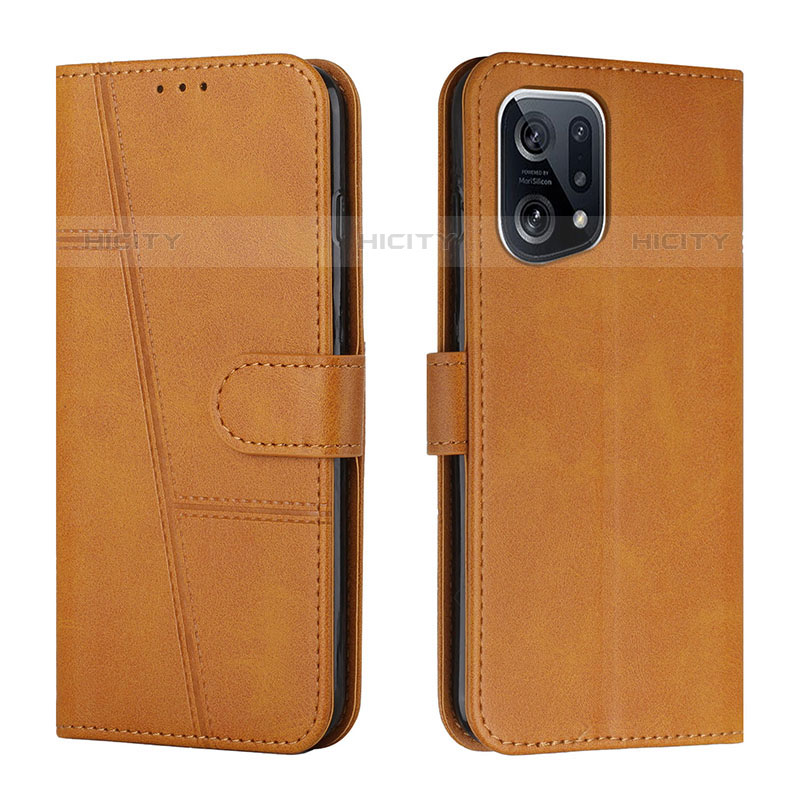 Custodia Portafoglio In Pelle Cover con Supporto Y01X per Oppo Find X5 Pro 5G Marrone Chiaro