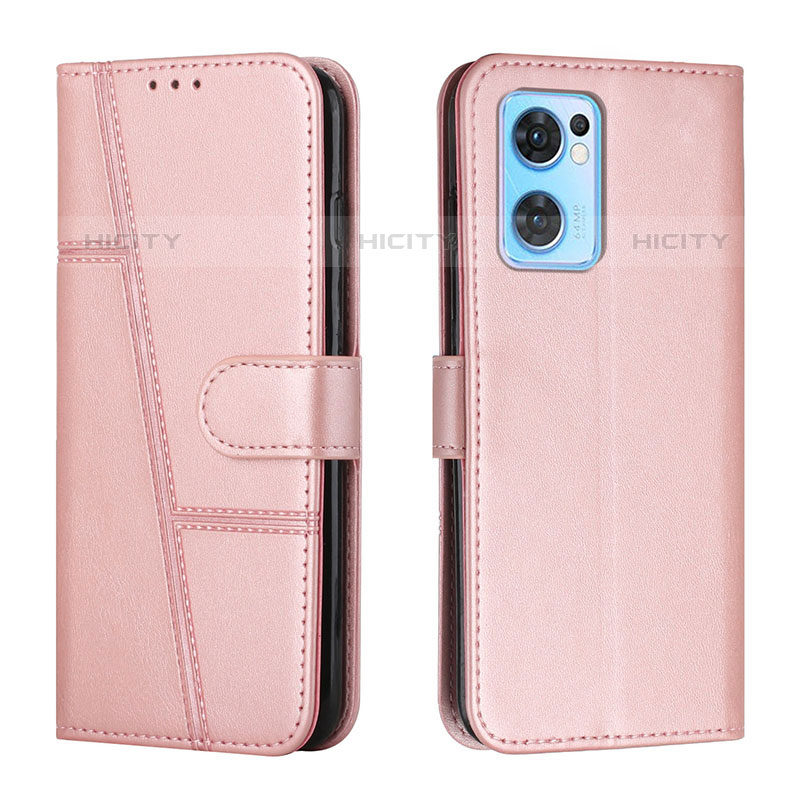 Custodia Portafoglio In Pelle Cover con Supporto Y01X per Oppo Reno7 5G Oro Rosa