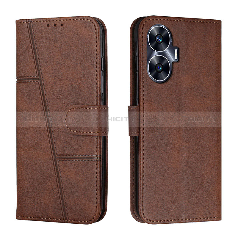 Custodia Portafoglio In Pelle Cover con Supporto Y01X per Realme C55 Marrone