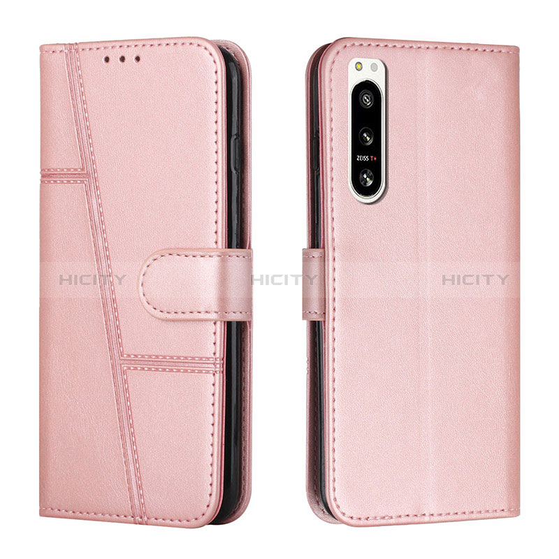 Custodia Portafoglio In Pelle Cover con Supporto Y01X per Sony Xperia 5 IV Oro Rosa