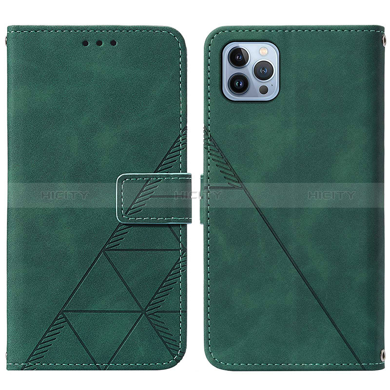 Custodia Portafoglio In Pelle Cover con Supporto Y02B per Apple iPhone 13 Pro Verde