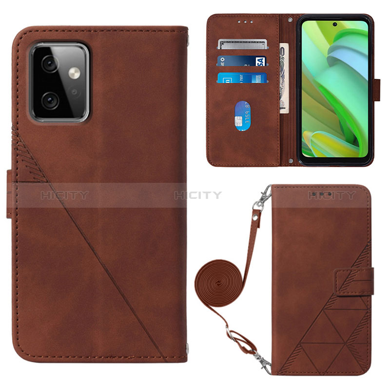 Custodia Portafoglio In Pelle Cover con Supporto Y02B per Motorola Moto G Power 5G (2023) Marrone